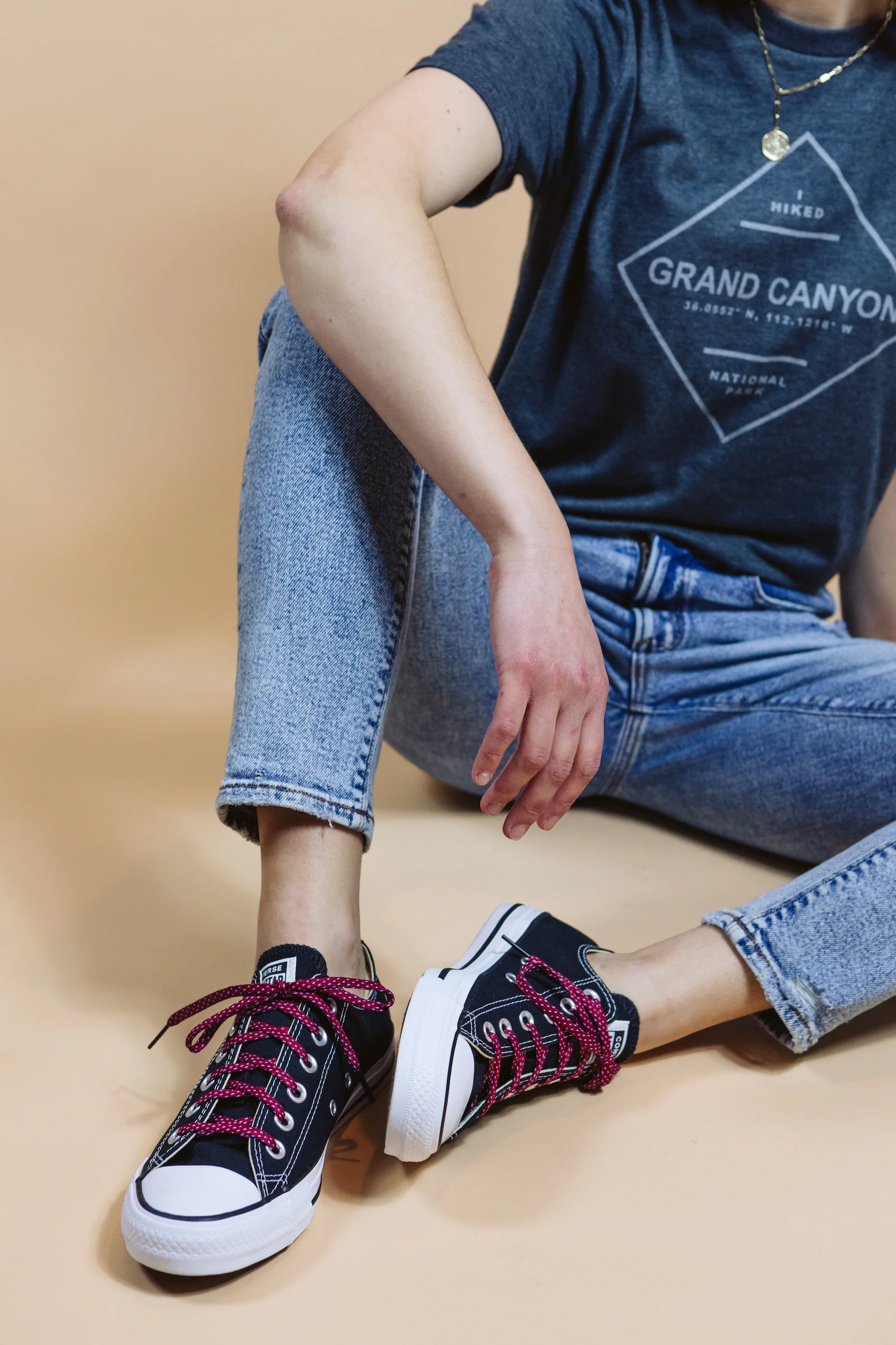 Garnet & Light Blue Flat Ticked Sneaker Laces - Image 7