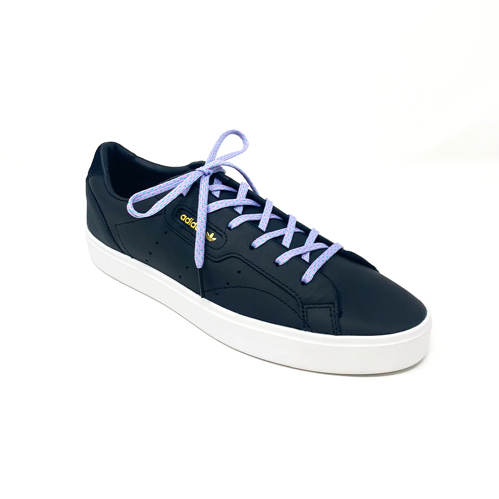 Lavender & Electric Green Flat Ticked Sneaker Laces - Image 4