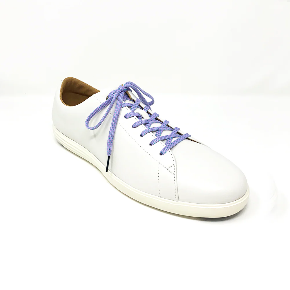 Lavender & Electric Green Flat Ticked Sneaker Laces - Image 5