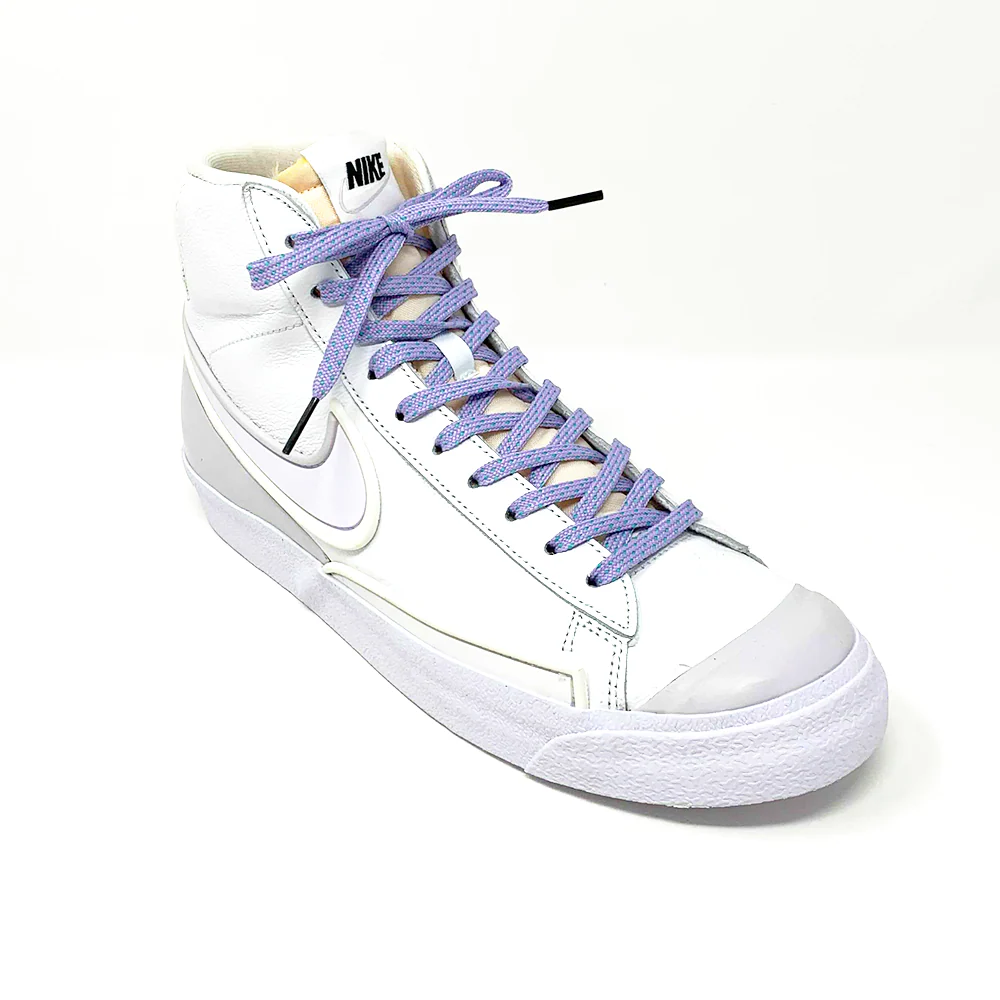Lavender & Electric Green Flat Ticked Sneaker Laces - Image 6