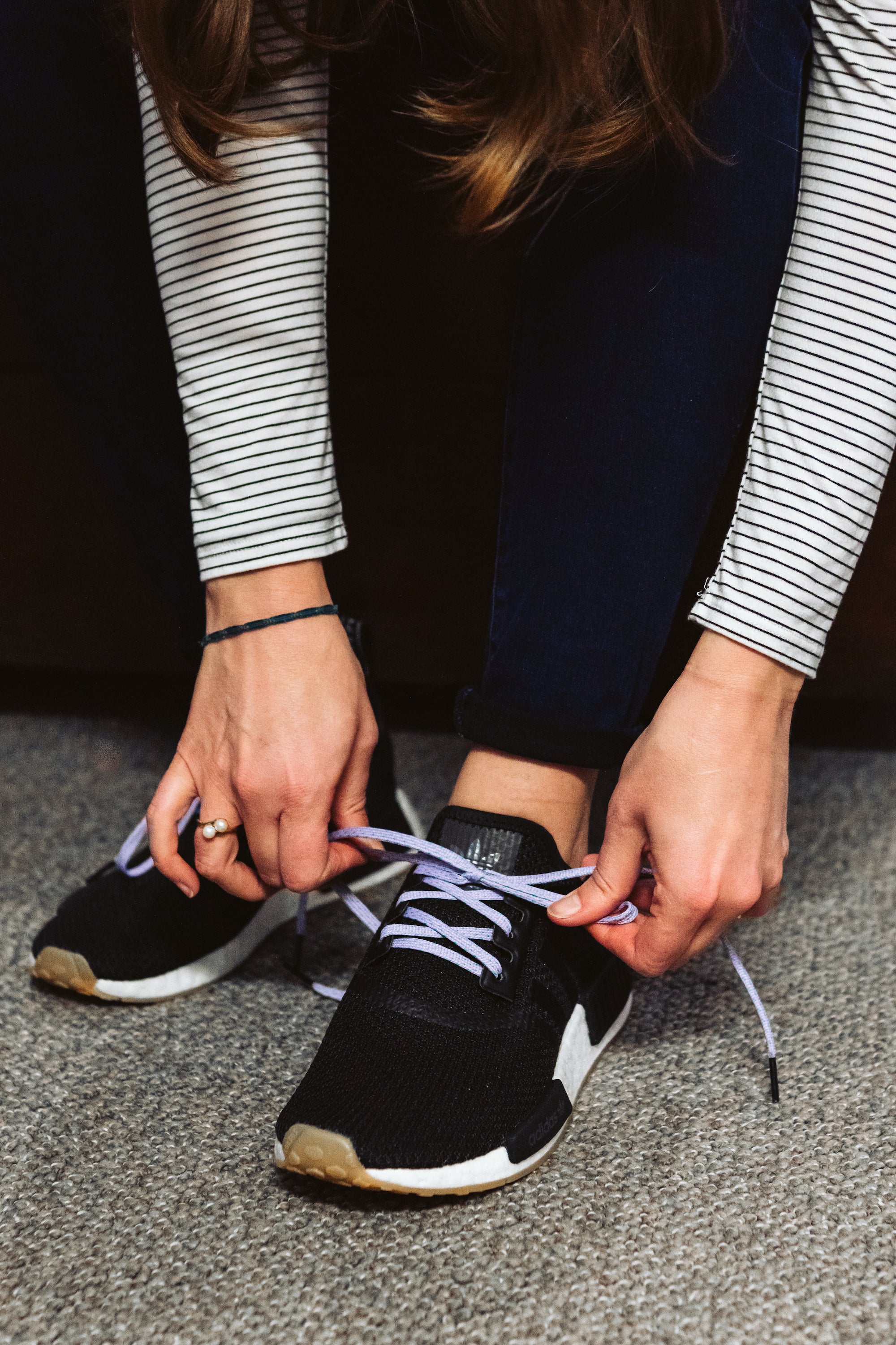 Lavender & Electric Green Flat Ticked Sneaker Laces - Image 7