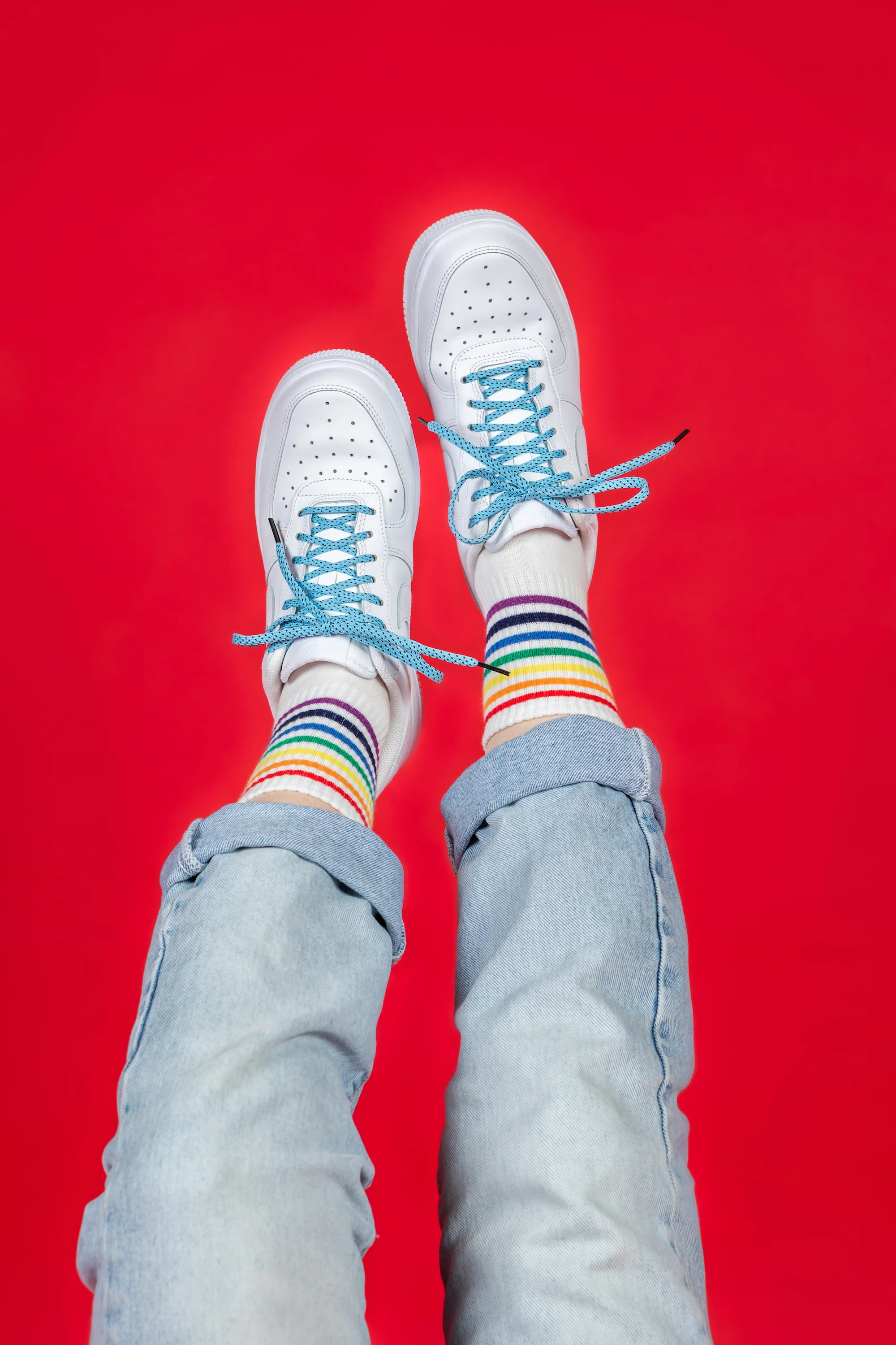 Light Blue & Black Flat Ticked Sneaker Laces - Image 7