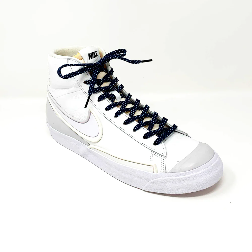 Navy & Light Blue Flat Ticked Sneaker Laces - Image 6