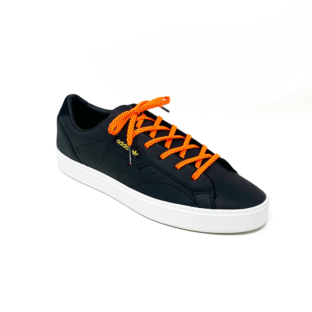 Neon Orange & Navy Flat Ticked Sneaker Laces - Image 4