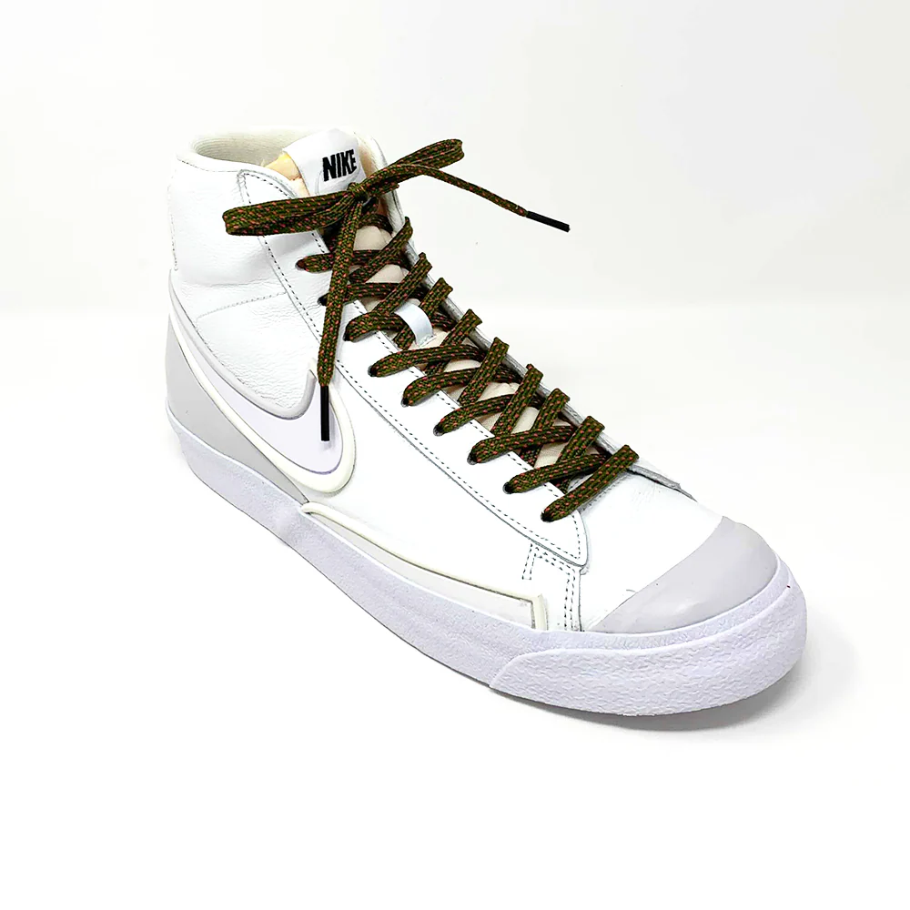 Olive Green & Guava Flat Ticked Sneaker Laces - Image 6